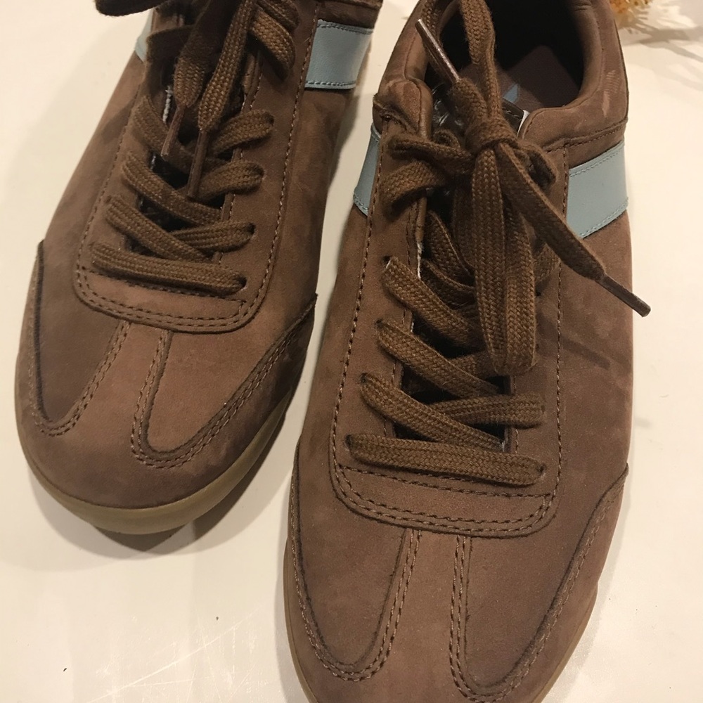 PONY suede leather lace up sneaker brown blue 8